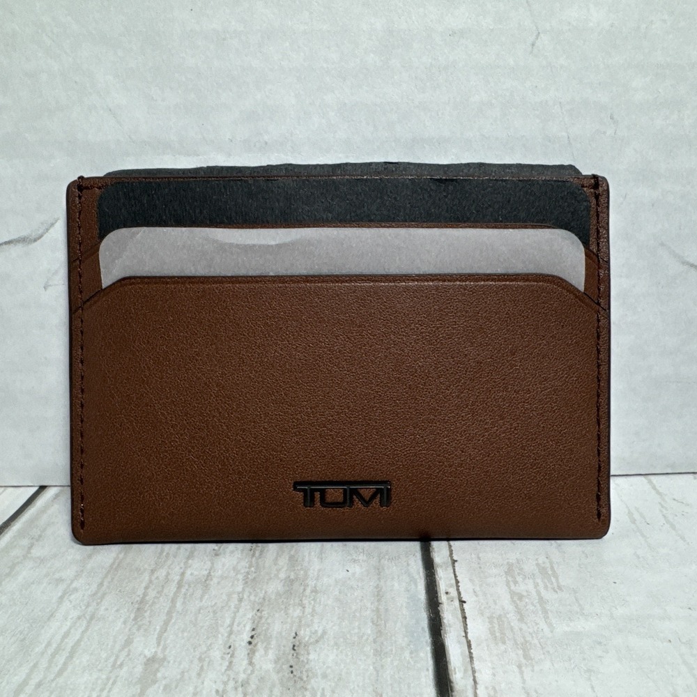 Tumi Mens Nassau Slim Card Case Leather Cognac New Without Tags